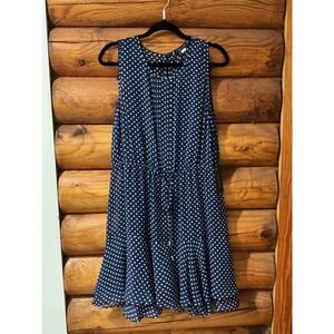 Tommy Hilfiger Navy Polka Dot Sleeveless Tiered Ruffle Chiffon Dress 14 A0SG24D1